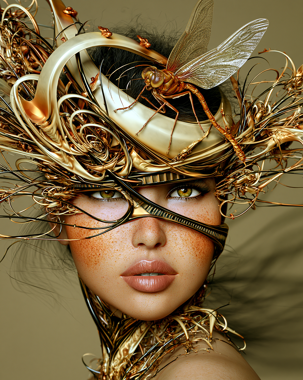 dragonfly nest hat portrait art