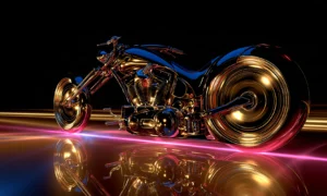 wide gold wheel chopper landscape art