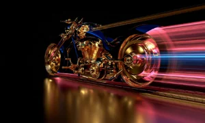 gold engine dragster landscape art