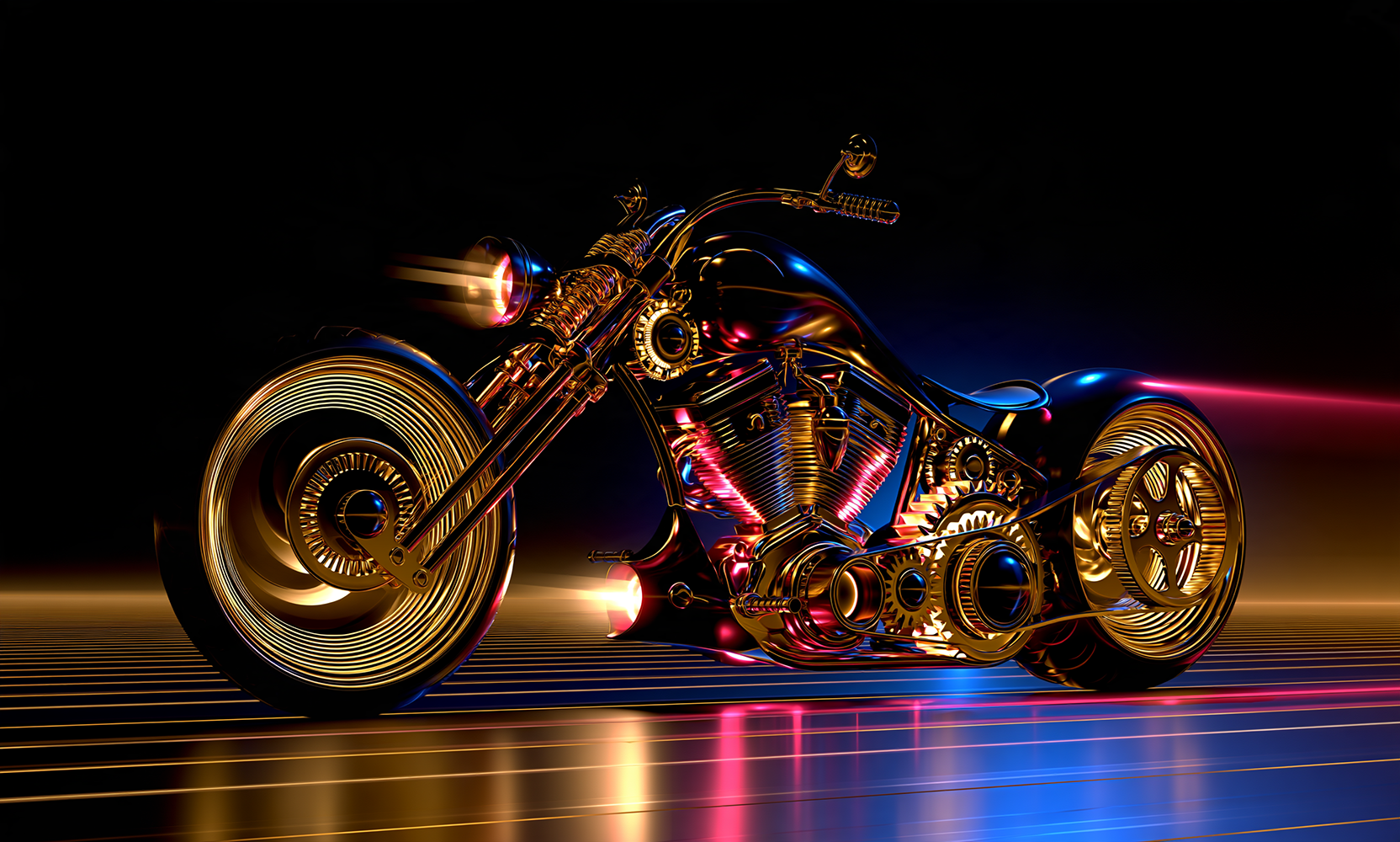 gold disc chopper in neon landscape art