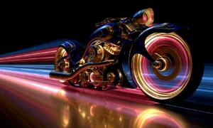 orange headlamp cruiser landscape art