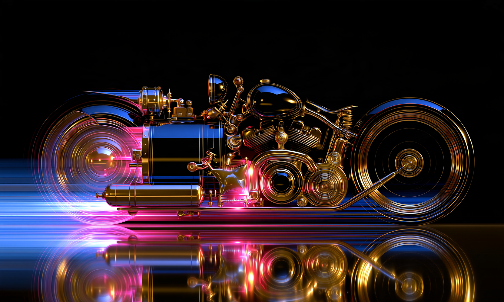 brass cylinder dragster landscape art