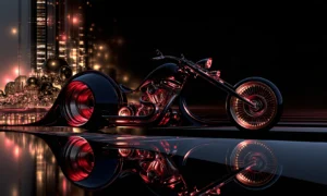 red wheel skyline chopper landscape art