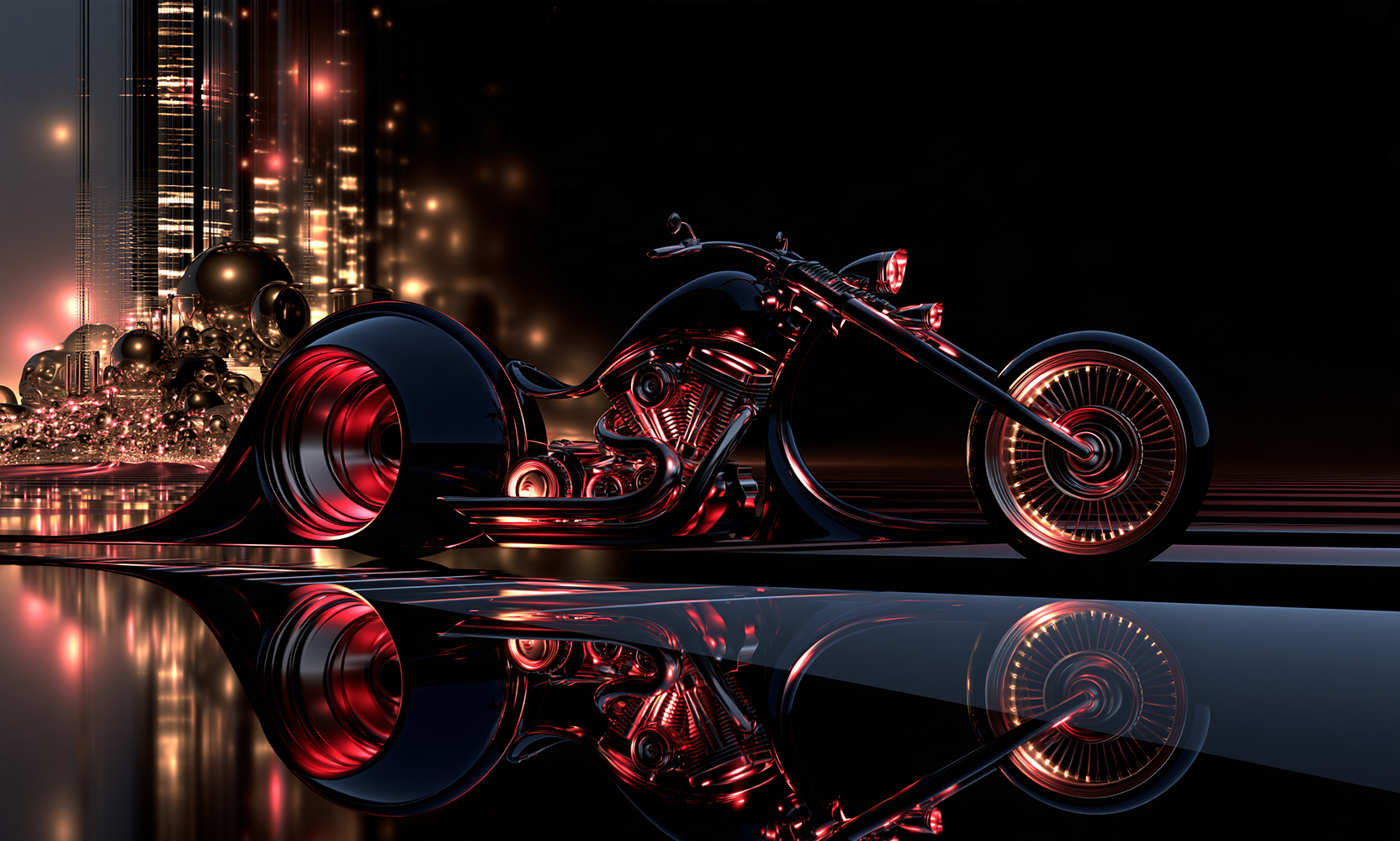 red wheel skyline chopper landscape art