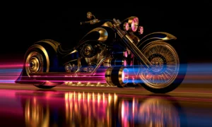 gold wheel racer landscape art
