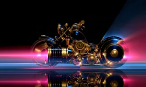piston chopper in rose light landscape art