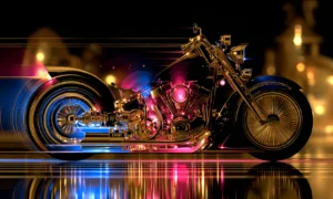 blue gold halo wheel chopper landscape art