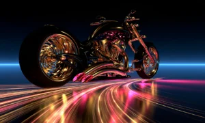blue edge big wheel chopper landscape art