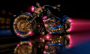 pink headlight cruiser landscape art