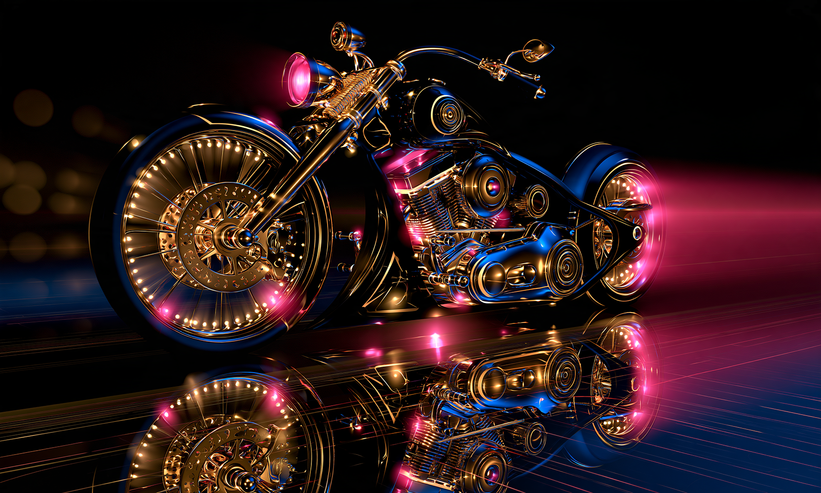 pink headlight cruiser landscape art