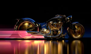 gold rear wheel racer landscape art