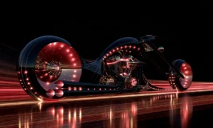 red bulb wheel dragster landscape art