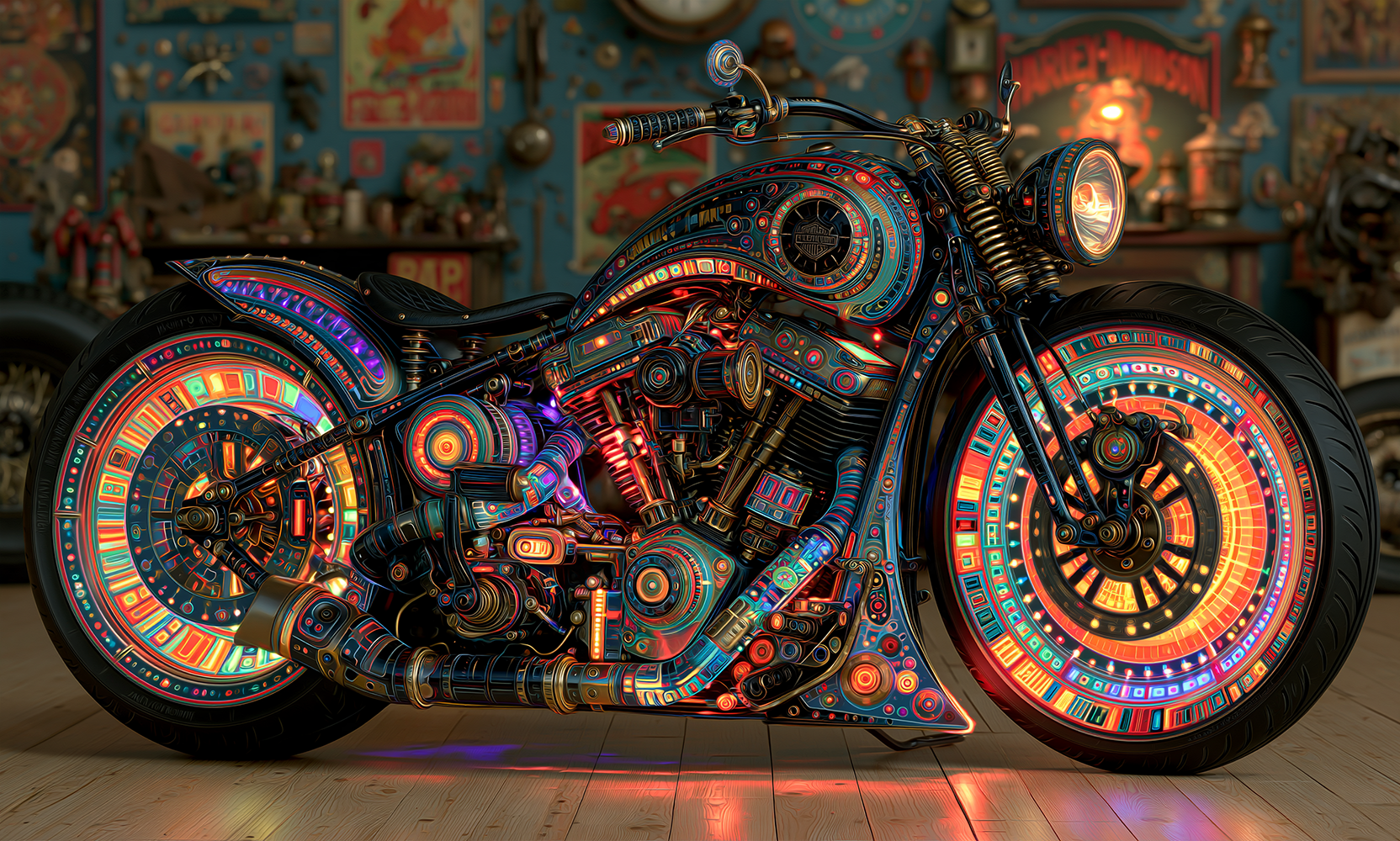 violet engine bobber landscape art