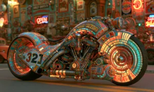 street lit chopper landscape art