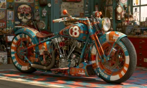 striped tire number eight bobber landscape art