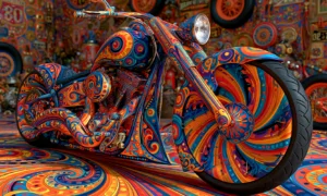 orange wheel swirl chopper landscape art
