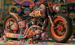 skull cartoon garage bobber landscape art