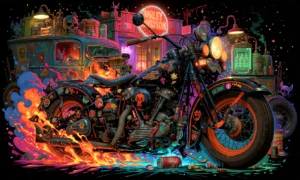 flame truck bobber landscape art