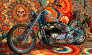 skull sun chopper landscape art