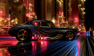 red window shop coupe landscape art