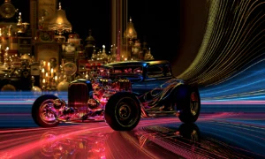 gold spire street rod landscape art