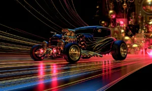 gold globe street rod landscape art