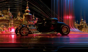 gold dome street rod landscape art