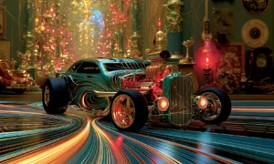 teal ribbed showroom coupe landscape art