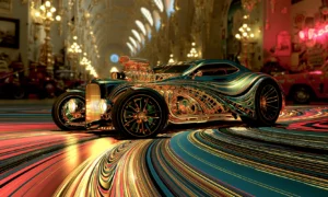 long hall chrome coupe landscape art