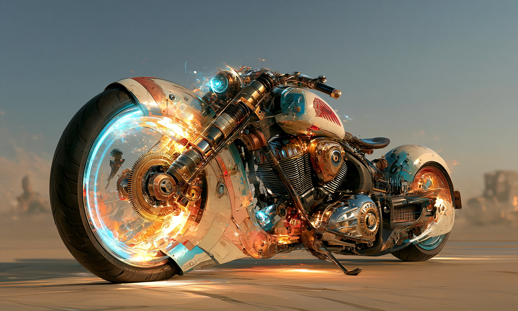 glow wheel dust chopper landscape art