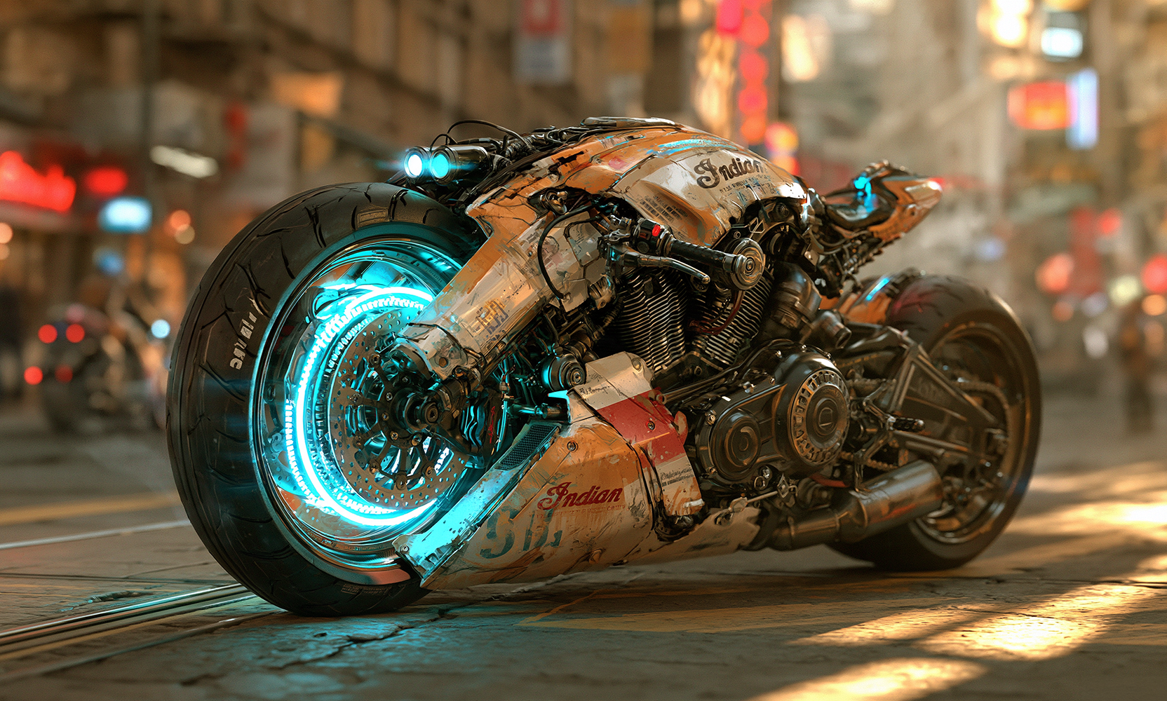 neon road wheel bike landscape art
