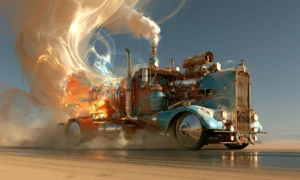 steam plume hauler landscape art