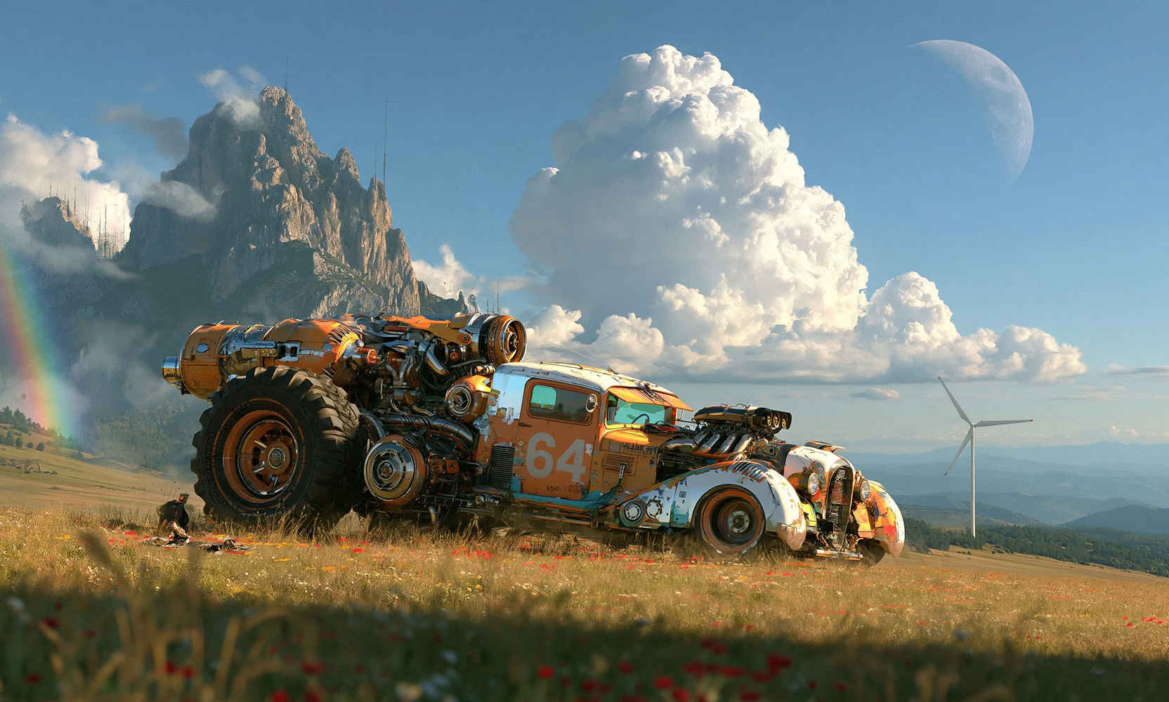 moonrise meadow racer landscape art