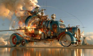 locomotive hot rod landscape art
