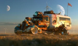 moon windmill bus landscape art