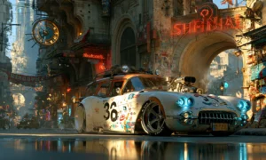 neon arch street coupe landscape art