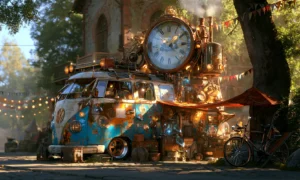 market clock camper van landscape art