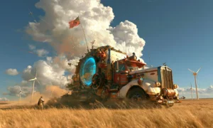 portal wheel truck in the grass landscape art