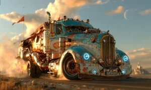burning cab truck landscape art