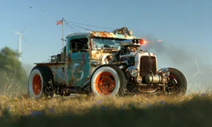windmill meadow hot rod landscape art