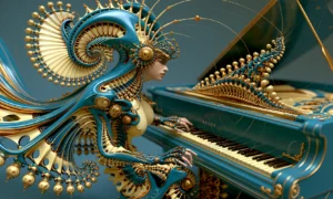 pianist of the teal spiral landscape art