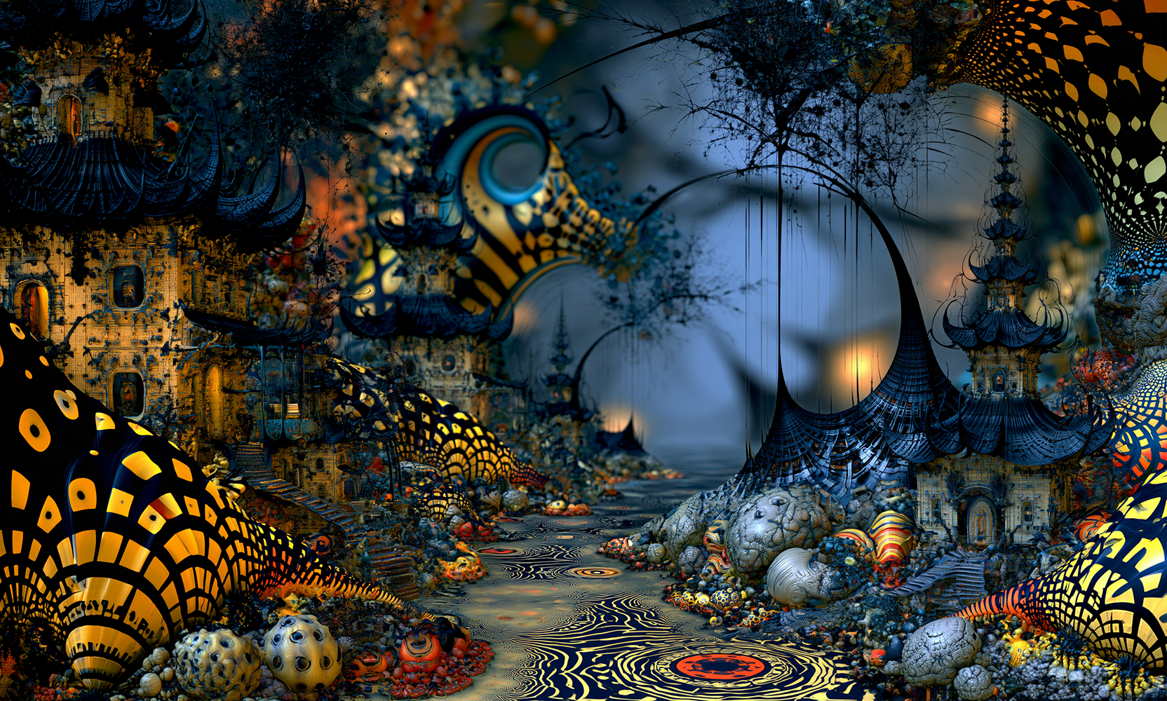blue honeycomb hollow landscape art