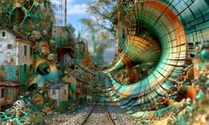 funnel rail village landscape art