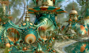 pagoda tower garden lake landscape art
