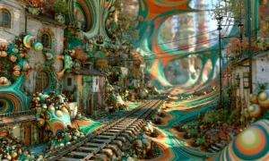 rail line through the swirl landscape art