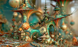 mushroom pagoda fantasy landscape art