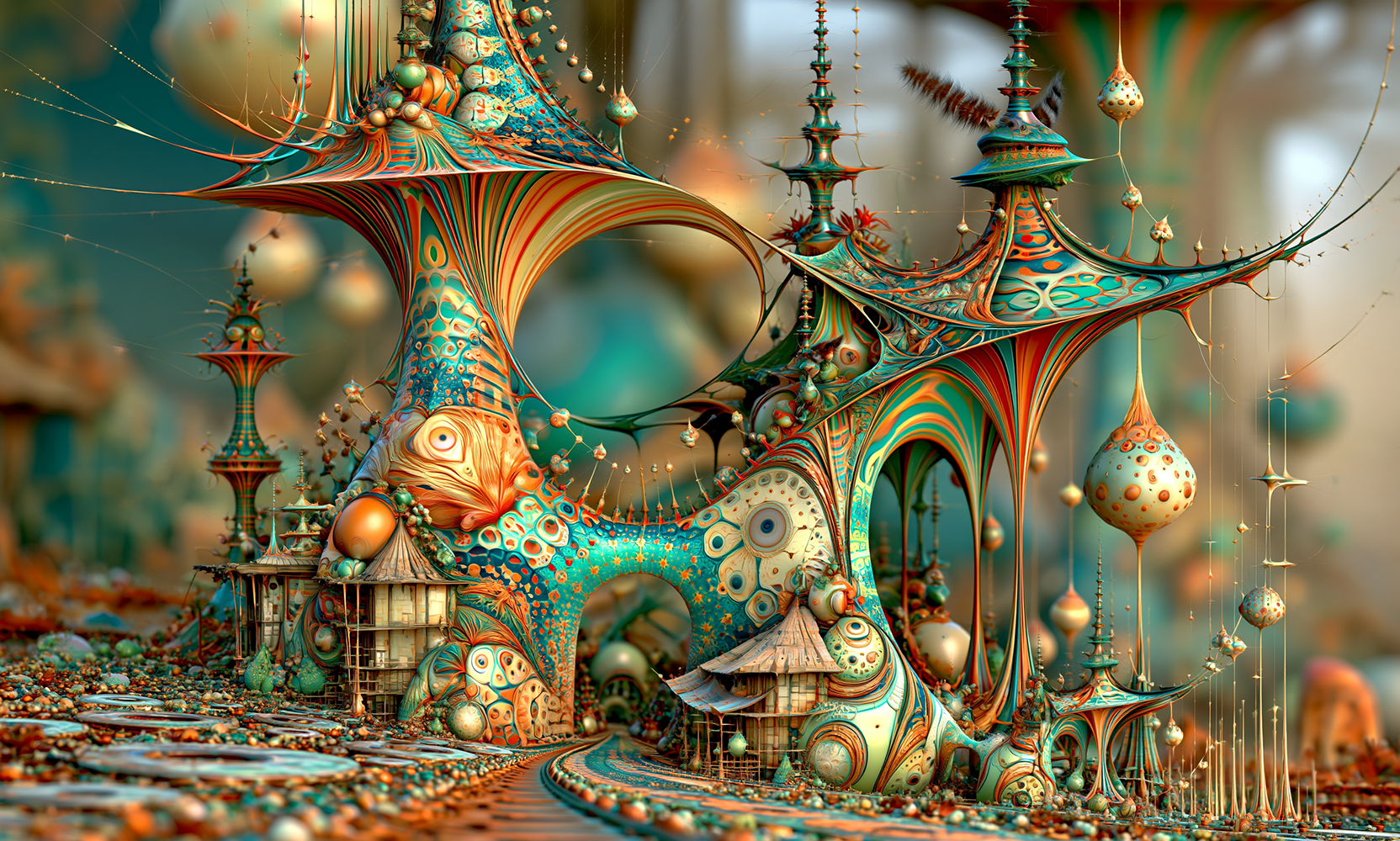 mushroom pagoda fantasy landscape art