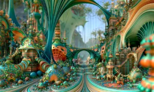 domed cottage arcade landscape art