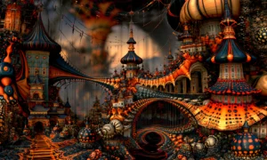 copper onion dome hall landscape art