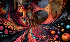 pink honeycomb road landscape art